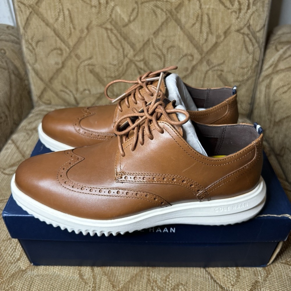 Cole Haan Leather Grand+ WingTip Light Oxford British Tan Men's‎ Size 8M New